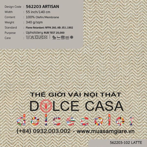 562203-101 ARTISAN  vải bọc sofa Nitas Thái Lan 2023 140cm