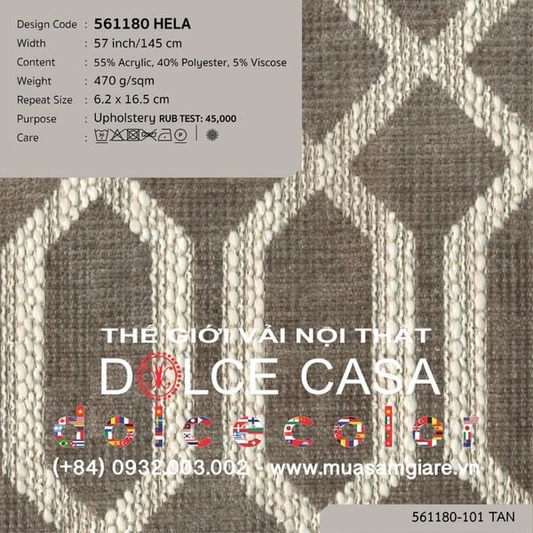 561180-101 HELA vải bọc sofa Nitas Thái Lan 2020 145cm