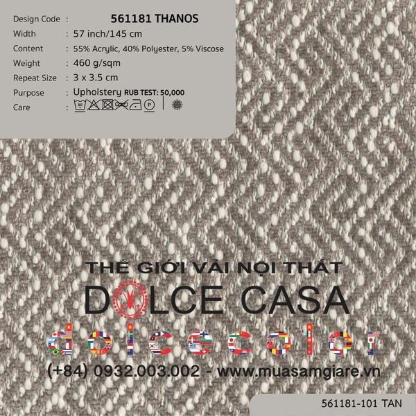  561181 THANOS vải bọc ghế Nitas Thái Lan 2022 145cm 