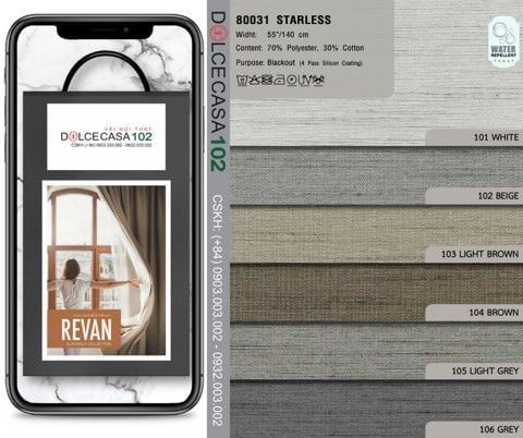  80031 vải chắn sáng cán phủ 4 lớp STARLESS 4 màu copyright 2018 