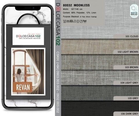  80032 vải chắn sáng cán phủ 4 lớp MOONLESS 6 màu copyright 2018 