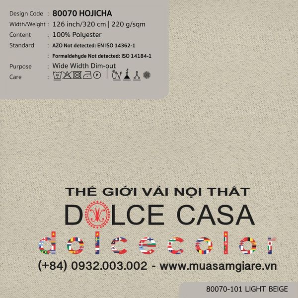 80070 Hojicha vải giảm sáng Nitas Thái Lan 2026 320cm 