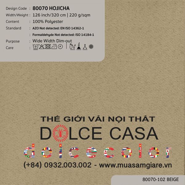  80070 Hojicha vải giảm sáng Nitas Thái Lan 2026 320cm 