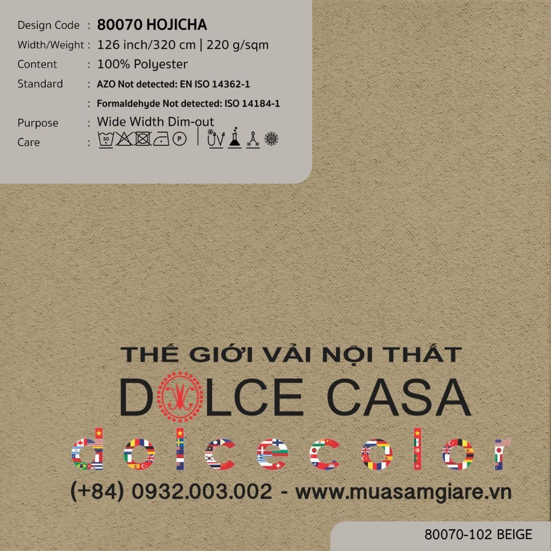  80070 Hojicha vải giảm sáng Nitas Thái Lan 2026 320cm 
