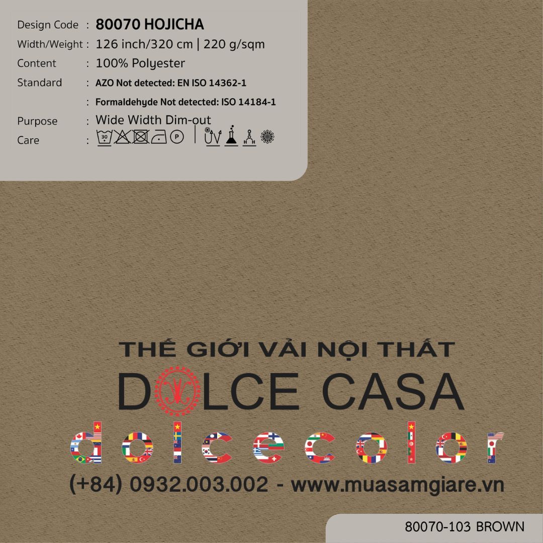  80070 Hojicha vải giảm sáng Nitas Thái Lan 2026 320cm 
