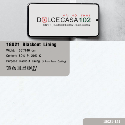  18021 vải lót chắn sáng 3 lớp foam BLACKOUT LINING 1 màu copyright 2018 