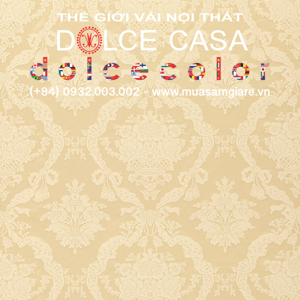Vải damask Palazzo Petra màu ngà vàng - Made in Italy