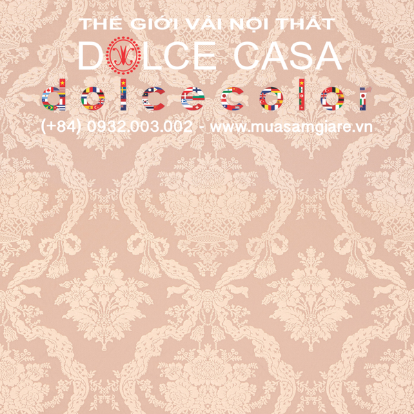 Vải damask Palazzo Petra màu hồng phấn - Made in Italy