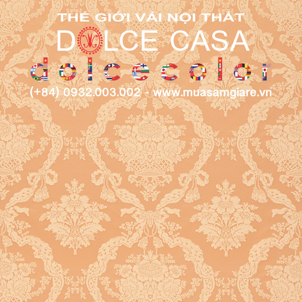Vải damask Palazzo Petra màu đào - Made in Italy