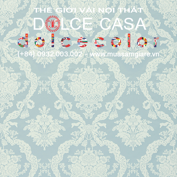 Vải damask Palazzo Petra màu xanh thủy - Made in Italy