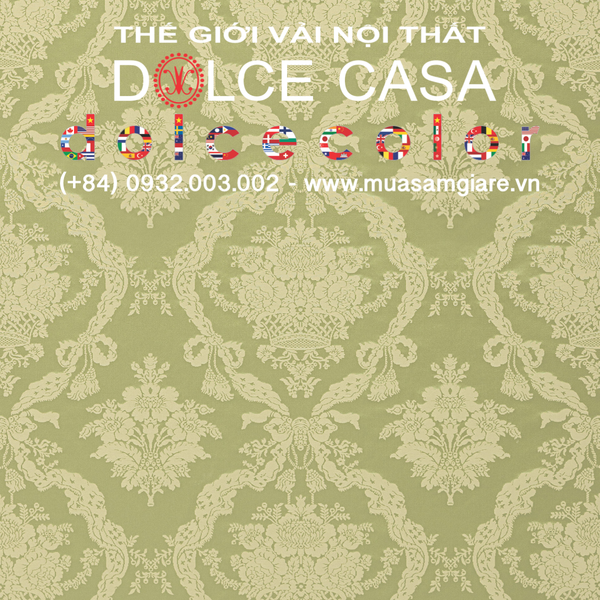 Vải damask Palazzo Petra màu xanh ô liu - Made in Italy