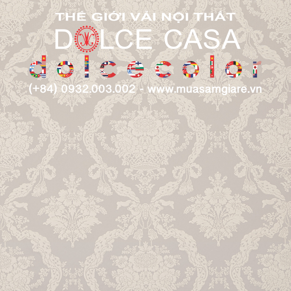 Vải damask Palazzo Petra màu trắng ngà - Made in Italy