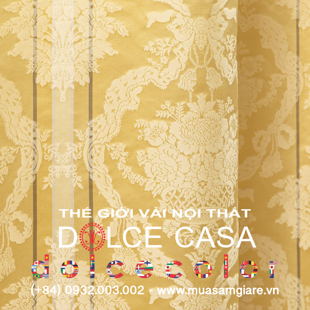  Palazzo Petra Damask màu vàng cổ điển 