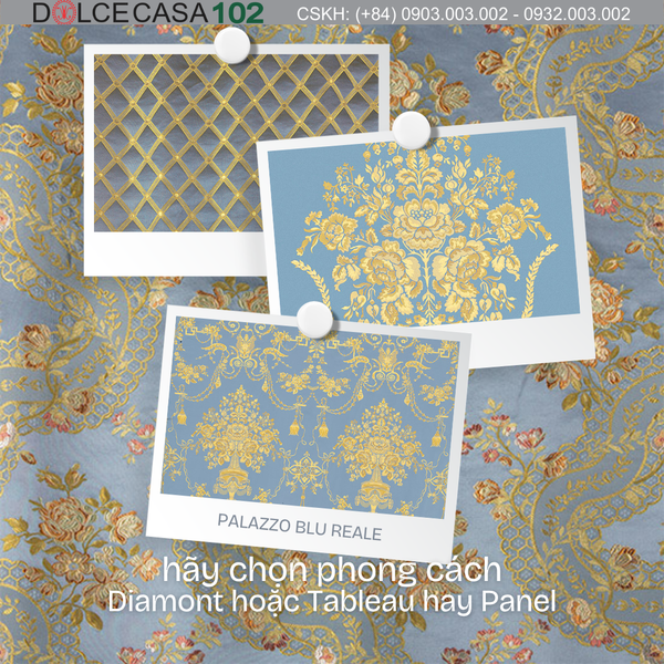 Vải damask Palazzo Reale màu xanh hoàng gia - Made in Italy