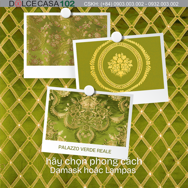Vải lampas Palazzo Reale màu xanh lục hoàng gia - Made in Italy