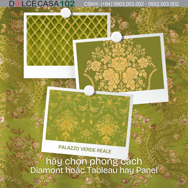 Vải lampas Palazzo Reale màu xanh lục hoàng gia - Made in Italy