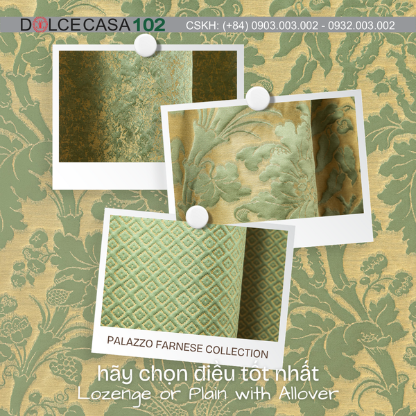 Vải damask Palazzo Verde Oliva – Farnese, Made in Italy