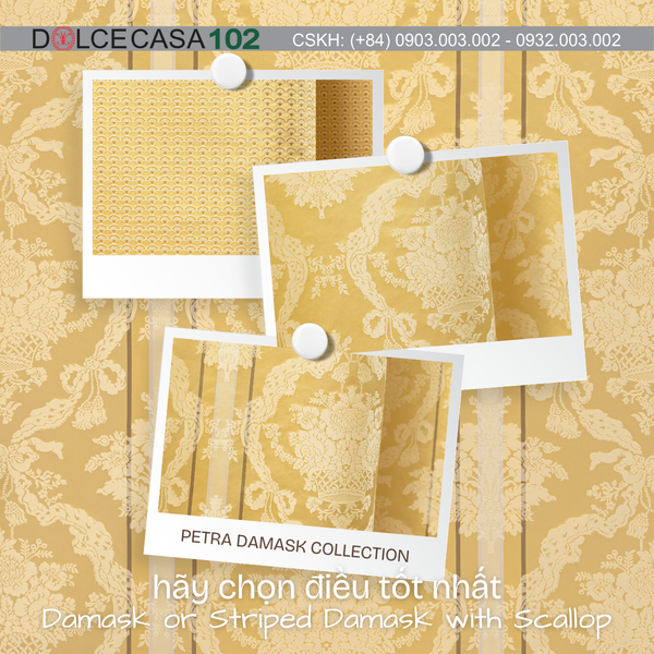 Vải damask Palazzo Petra màu vàng cổ điển - Made in Italy