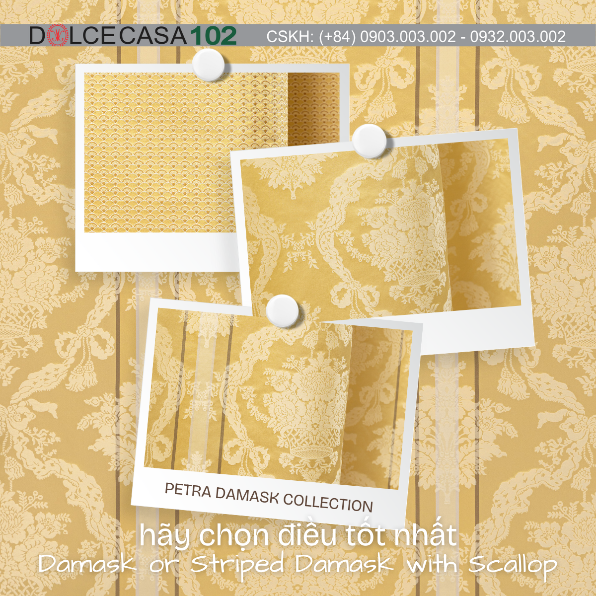  Palazzo Petra Damask màu vàng cổ điển 