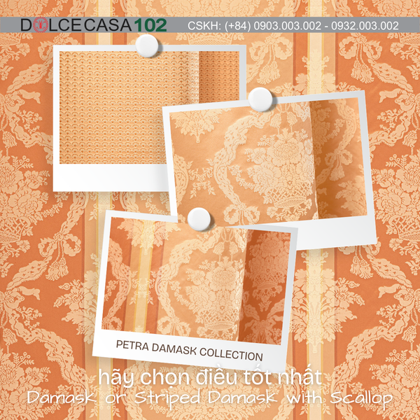 Vải damask Palazzo Petra màu đào - Made in Italy