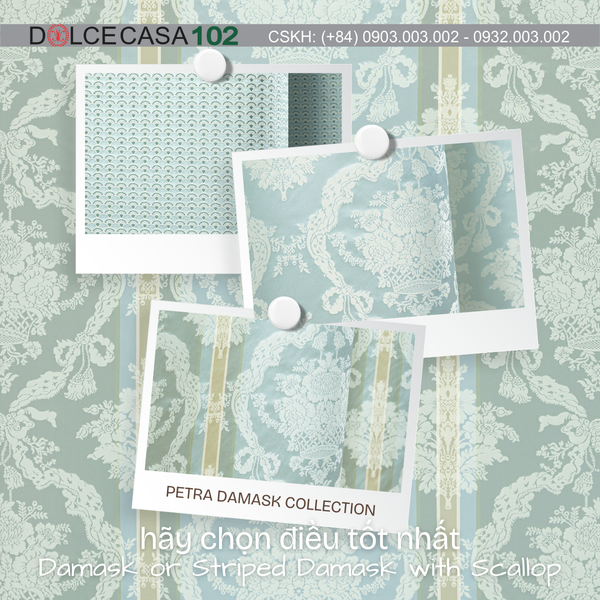 Vải damask Palazzo Petra màu xanh thủy - Made in Italy