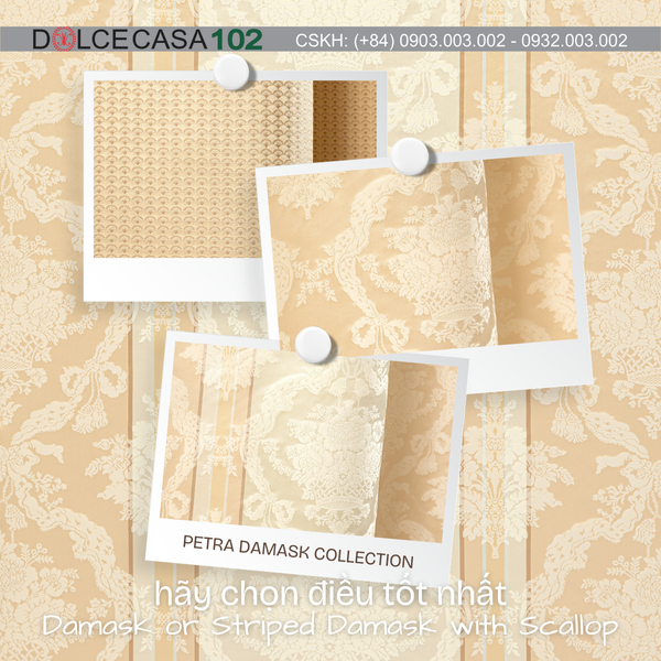 Vải damask Palazzo Petra màu champagne - Made in Italy