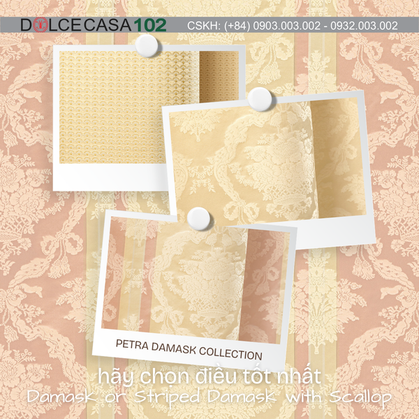 Vải damask Palazzo Petra màu ngà vàng - Made in Italy