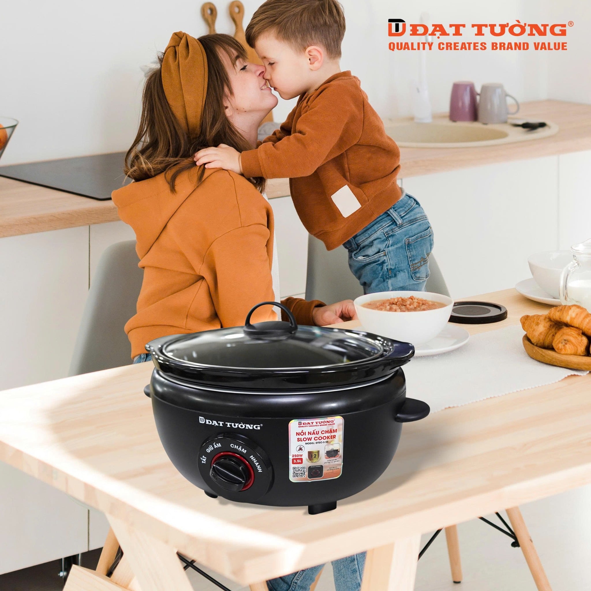 Nồi Nấu Chậm 3,5 Lít Đạt Tường, Kho Cá, Nấu Cháo, Hấp,Giữ Nhiệt Lâu với Lõi Sứ Ceramic– DTSC-3.5S.