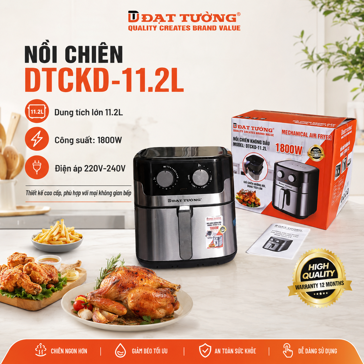 NỒI CHIÊN KHÔNG DẦU ĐẠT TƯỜNG - DTCKD-11.2L