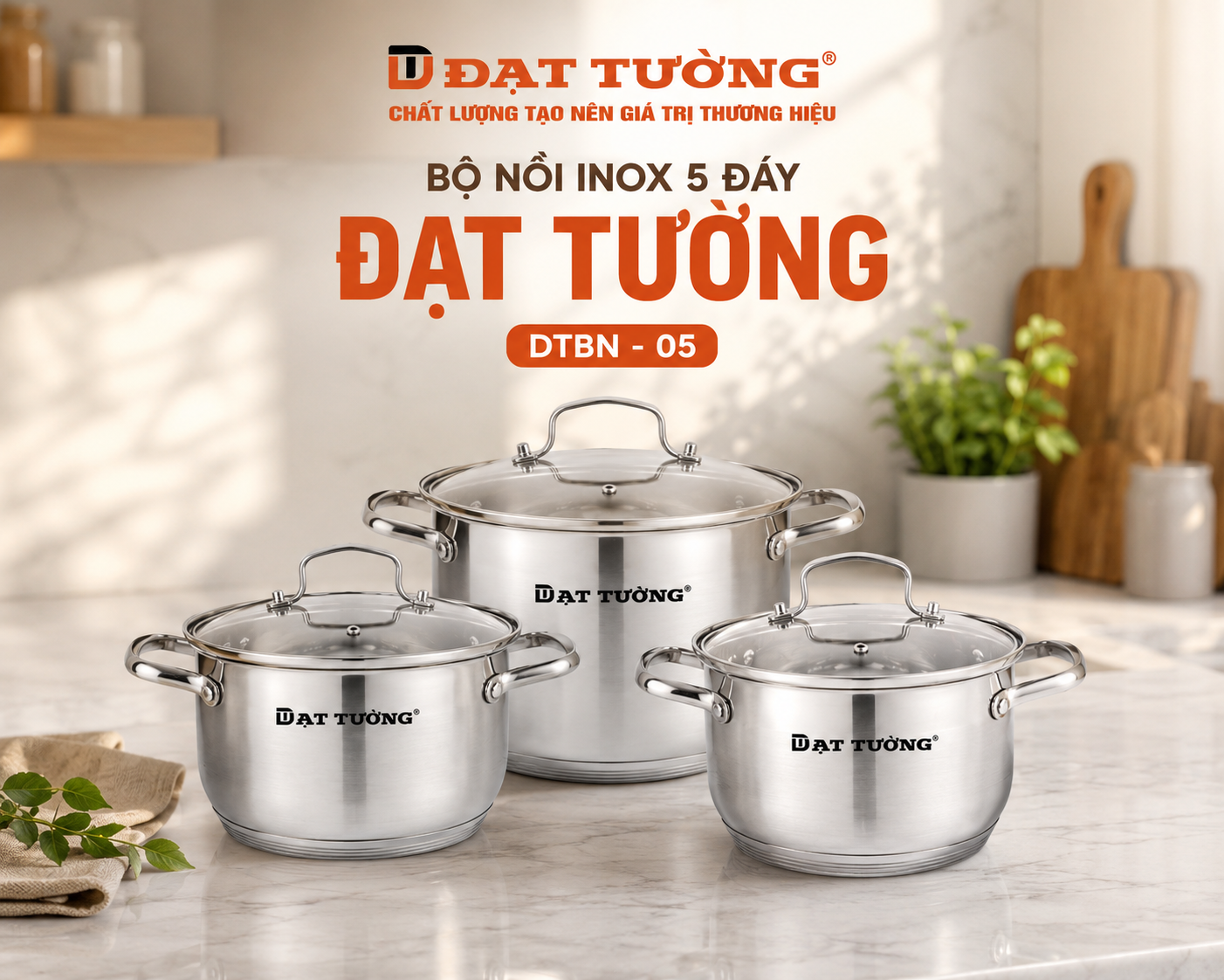 BỘ NỒI INOX ĐẠT TƯỜNG 5 ĐÁY DTBN-05