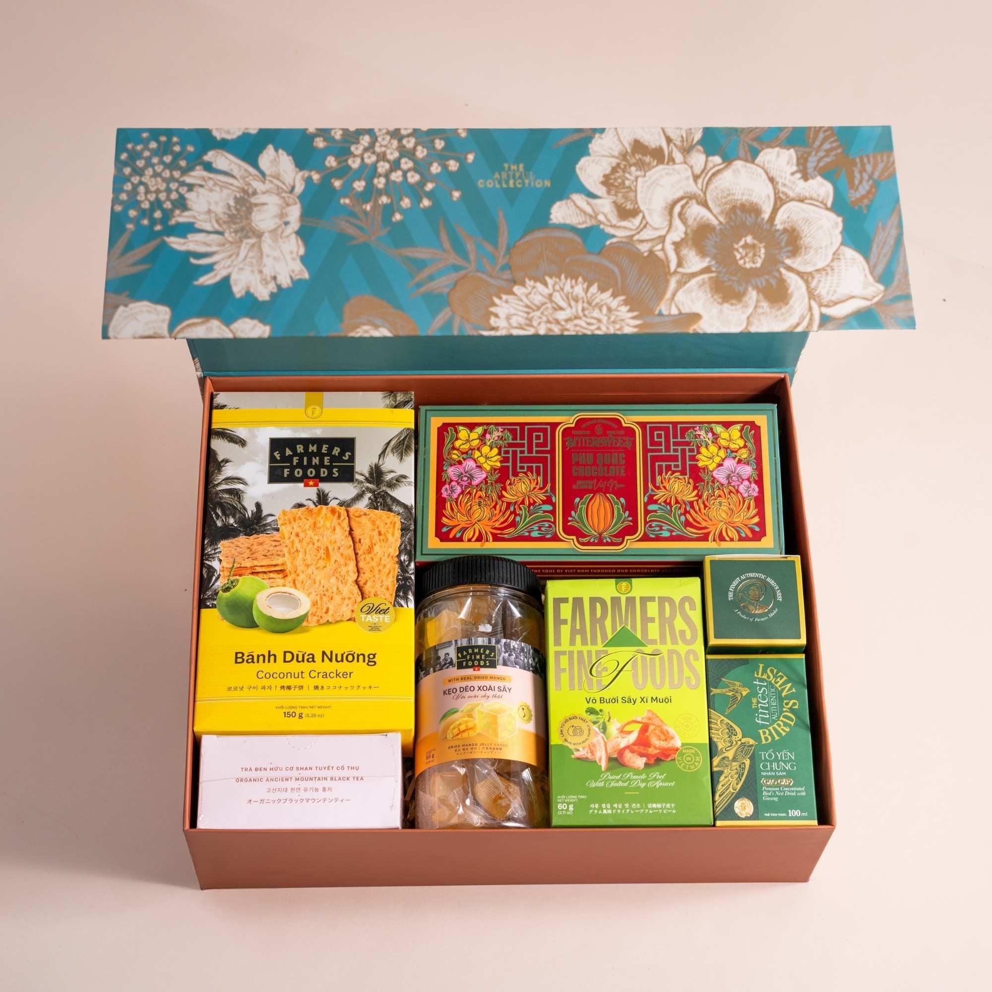  Hộp Quà Bánh Dừa Nướng - Tổ Yến Và Vỏ Bưởi Sấy Tone Xanh Ngọc Tiêu Chuẩn 