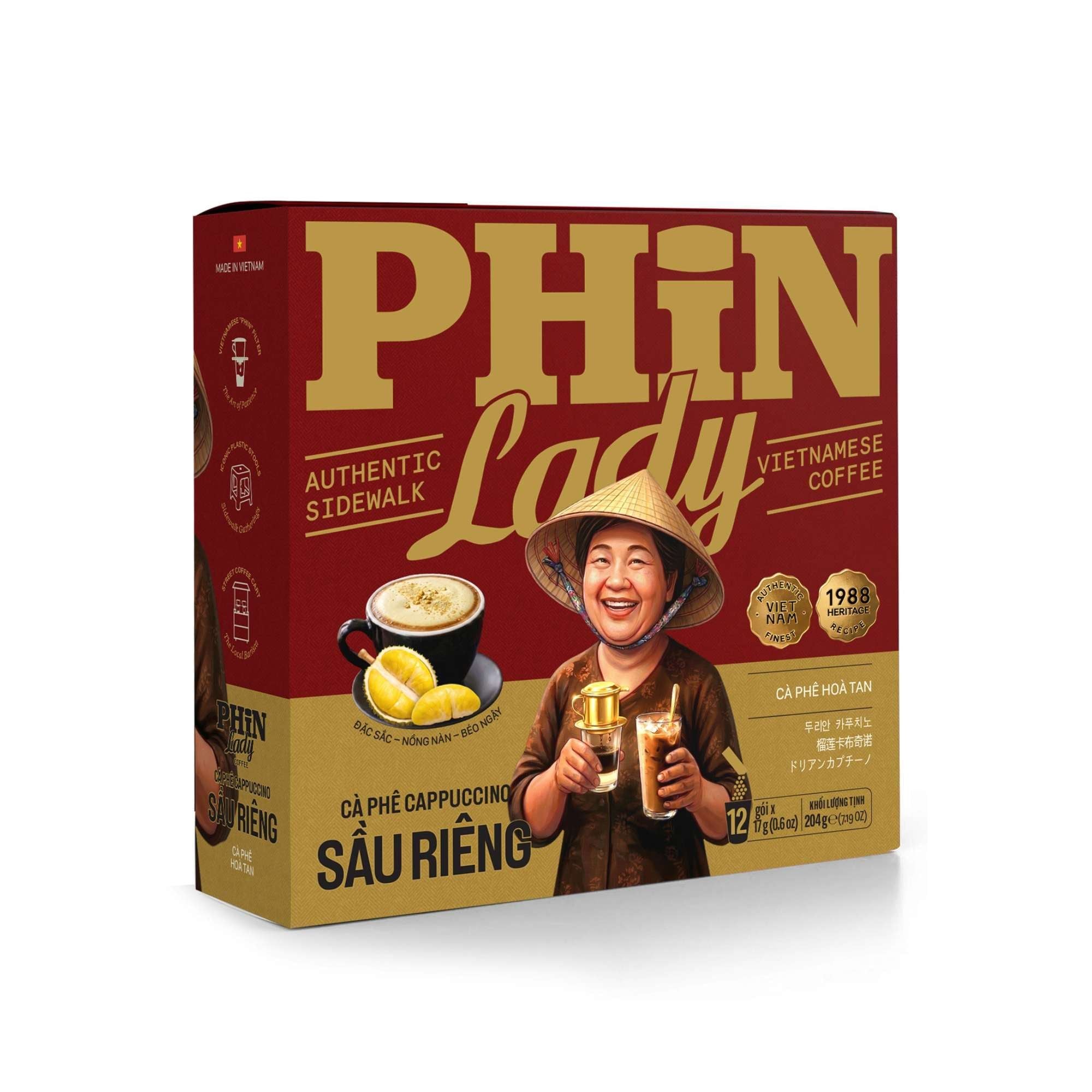  Cà Phê Hòa Tan Cappuccino Sầu Riêng Phin Lady (17g x 12) (Hộp giấy) 