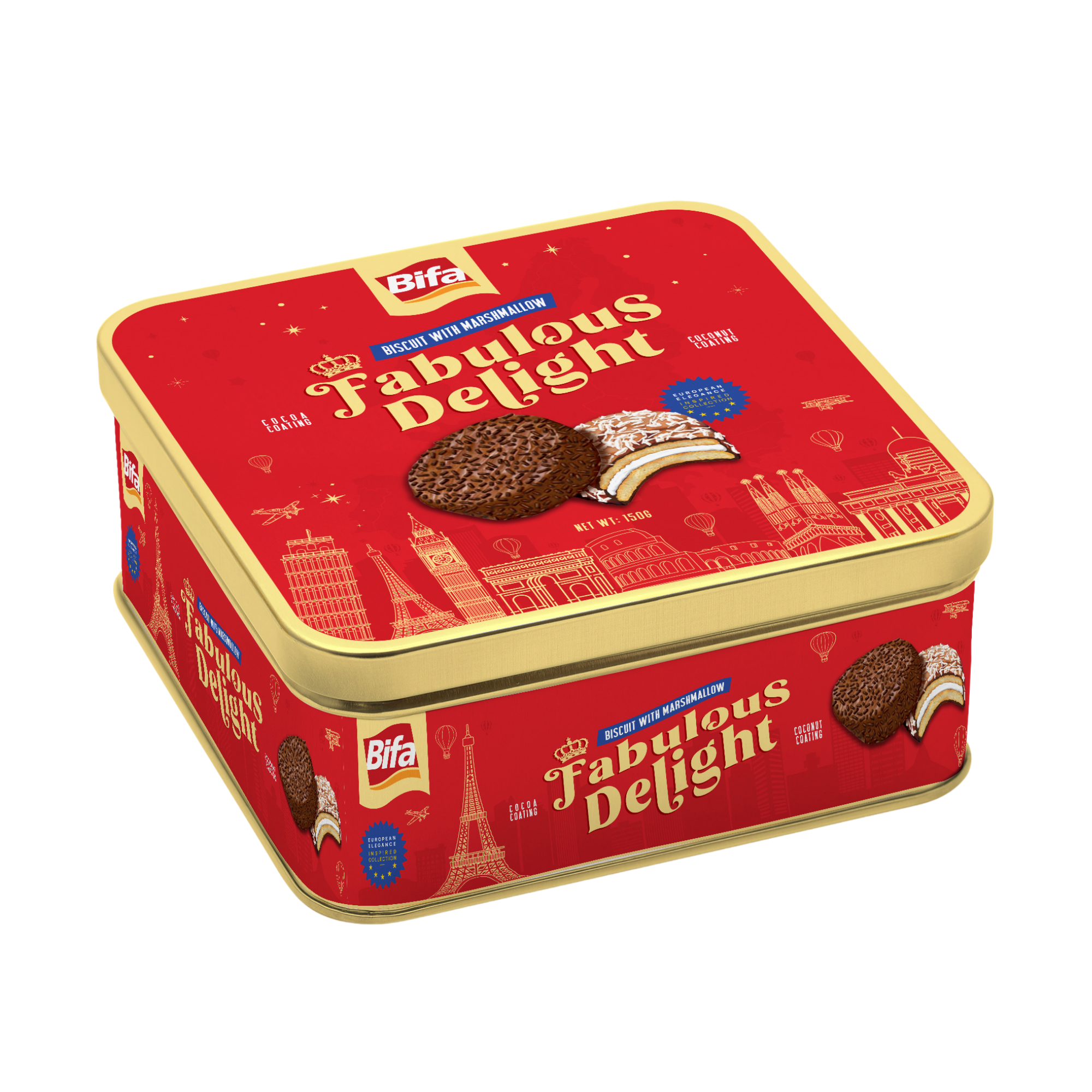  Bánh Quy Hỗn Hợp Nhân Marshmallow Phủ Ca Cao Dừa Fabulous Delight 150G (3 gói/ hộp thiếc) – BIFA (I0023781) 