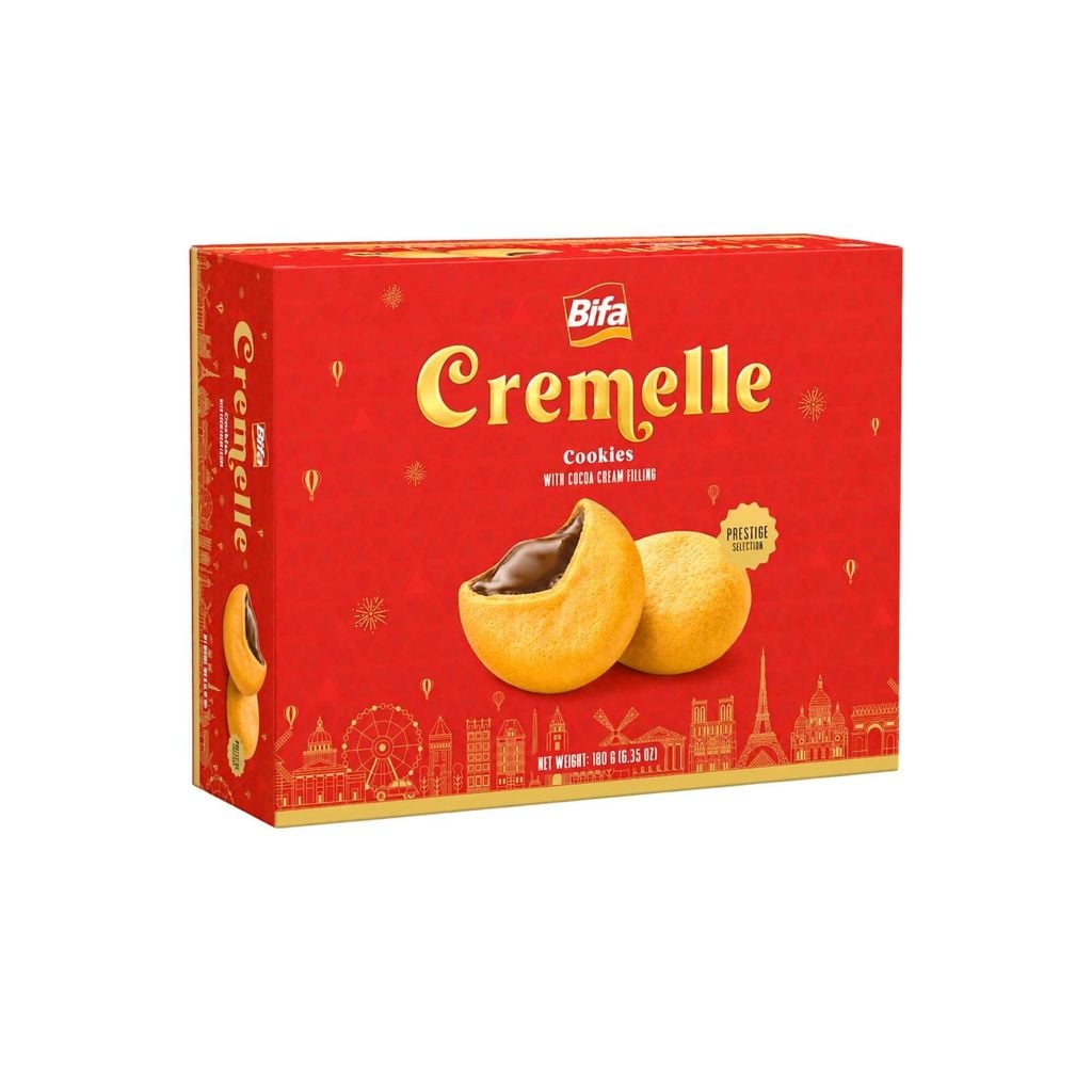  Bánh quy nhân kem ca cao chảy Cremelle Bifa 180 g (3 gói x 60 g / hộp giấy) 