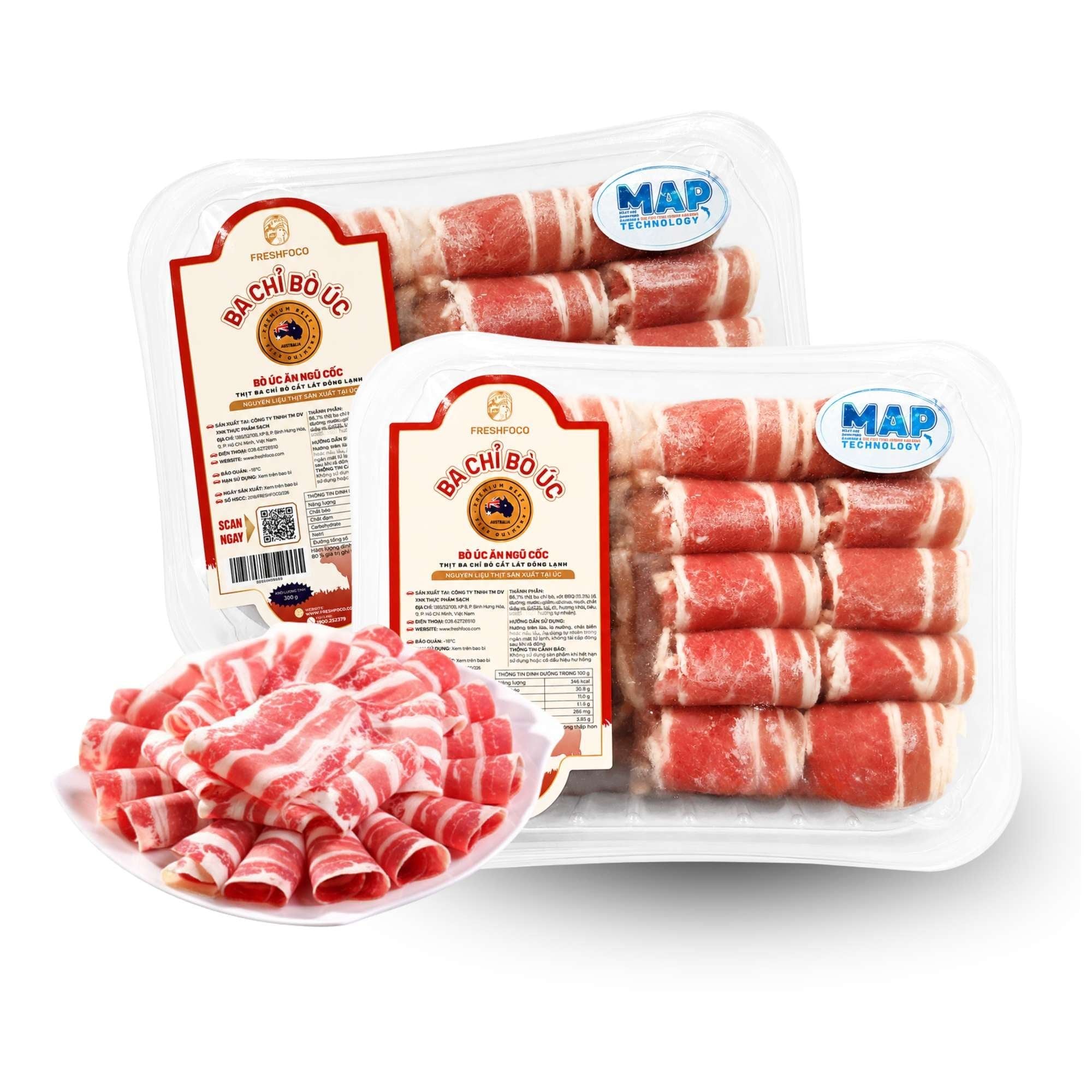  [Đông lạnh] Ba chỉ bò úc Freshfoco 300G 