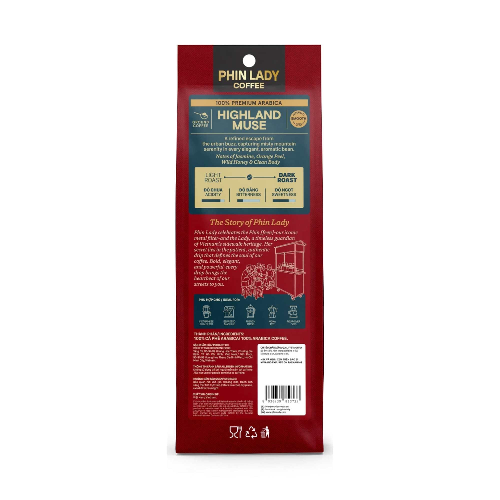  100% Arabica | Cà phê bột Highland Muse Phin Lady 250 g (Túi) 