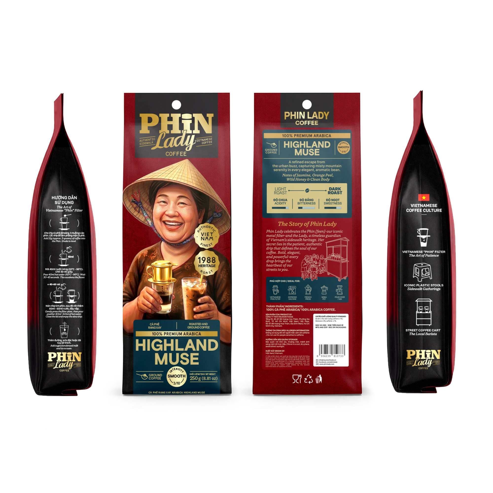  100% Arabica | Cà phê bột Highland Muse Phin Lady 250 g (Túi) 