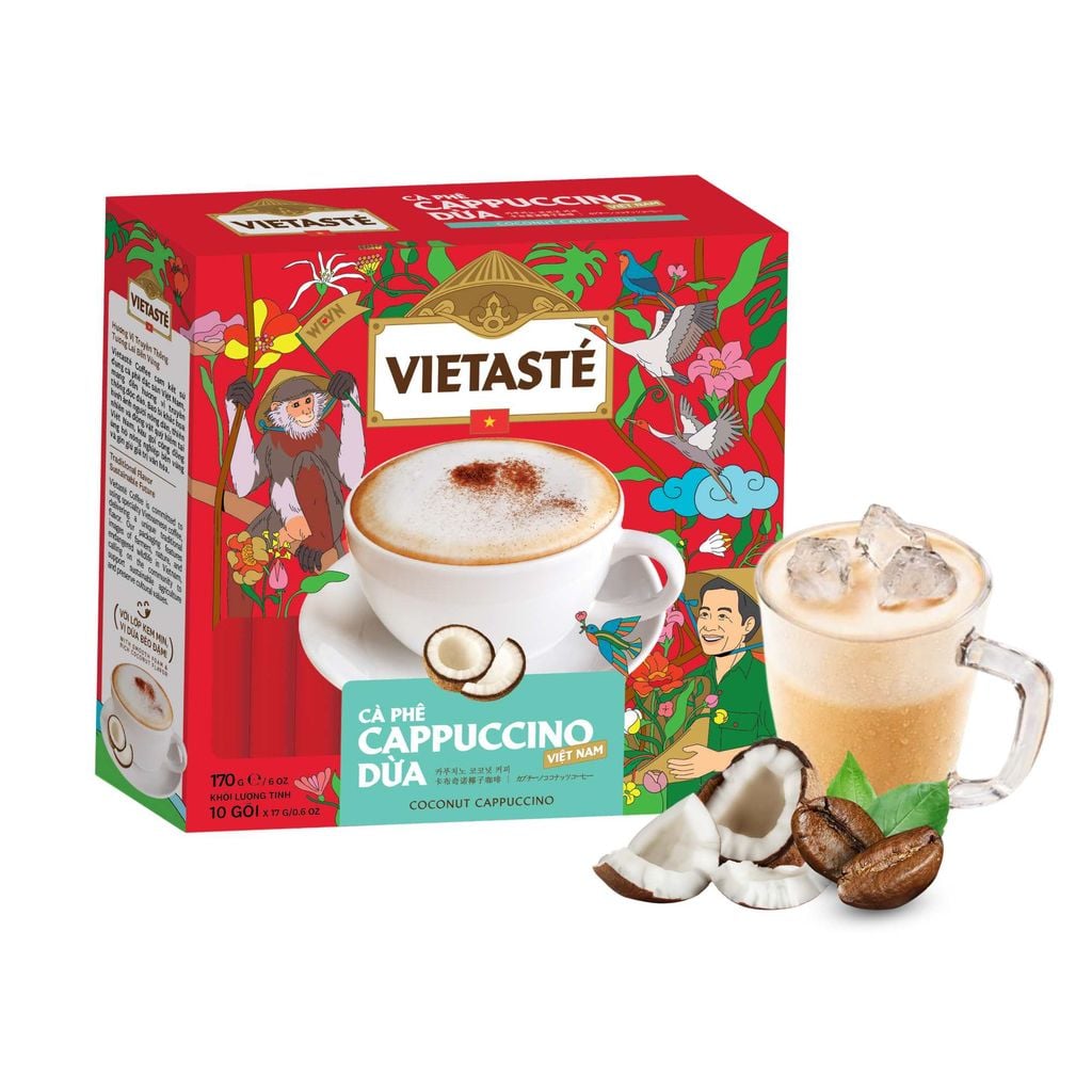  Cà phê Cappuccino dừa Vietasté 170 g (17 g x 10) (Hộp giấy) 