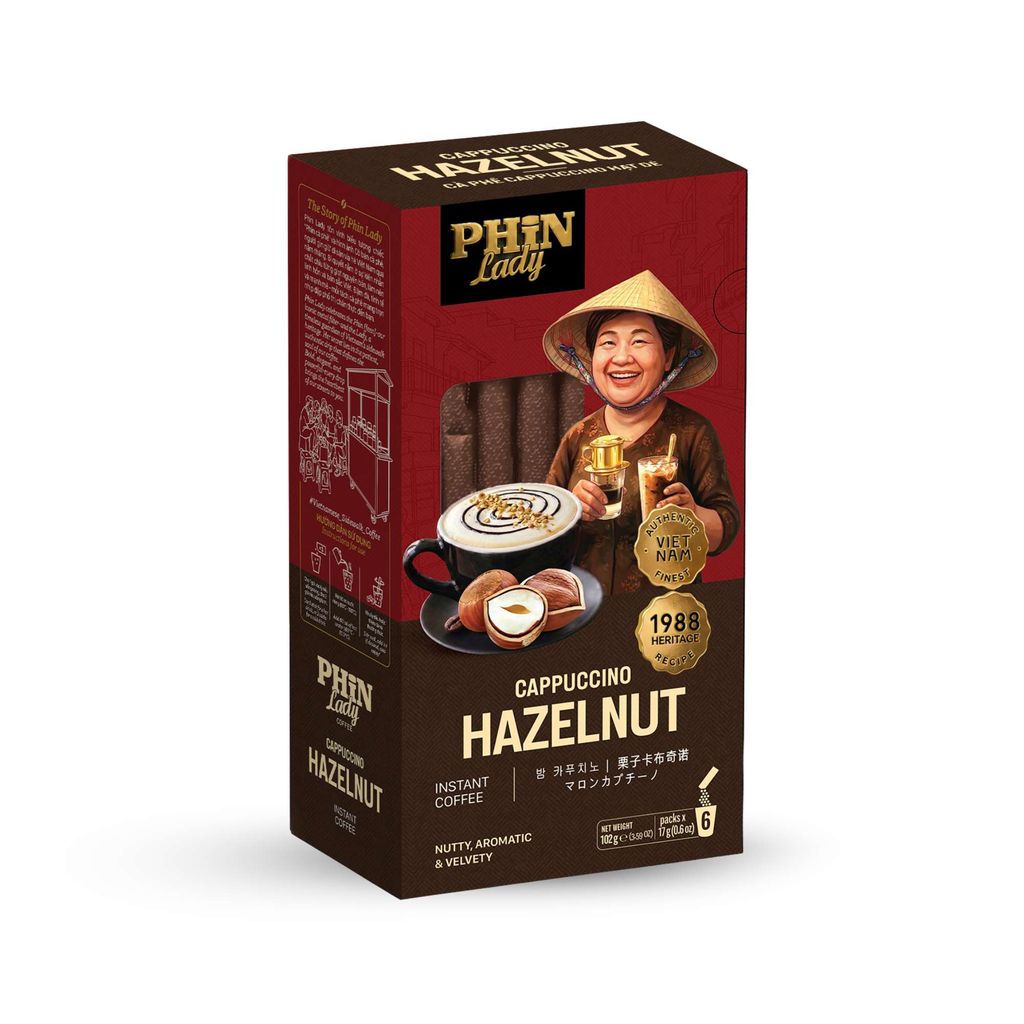  Cà Phê Hòa Tan Cappuccino Hạt Dẻ Phin Lady (17g x 6) (Hộp giấy) 