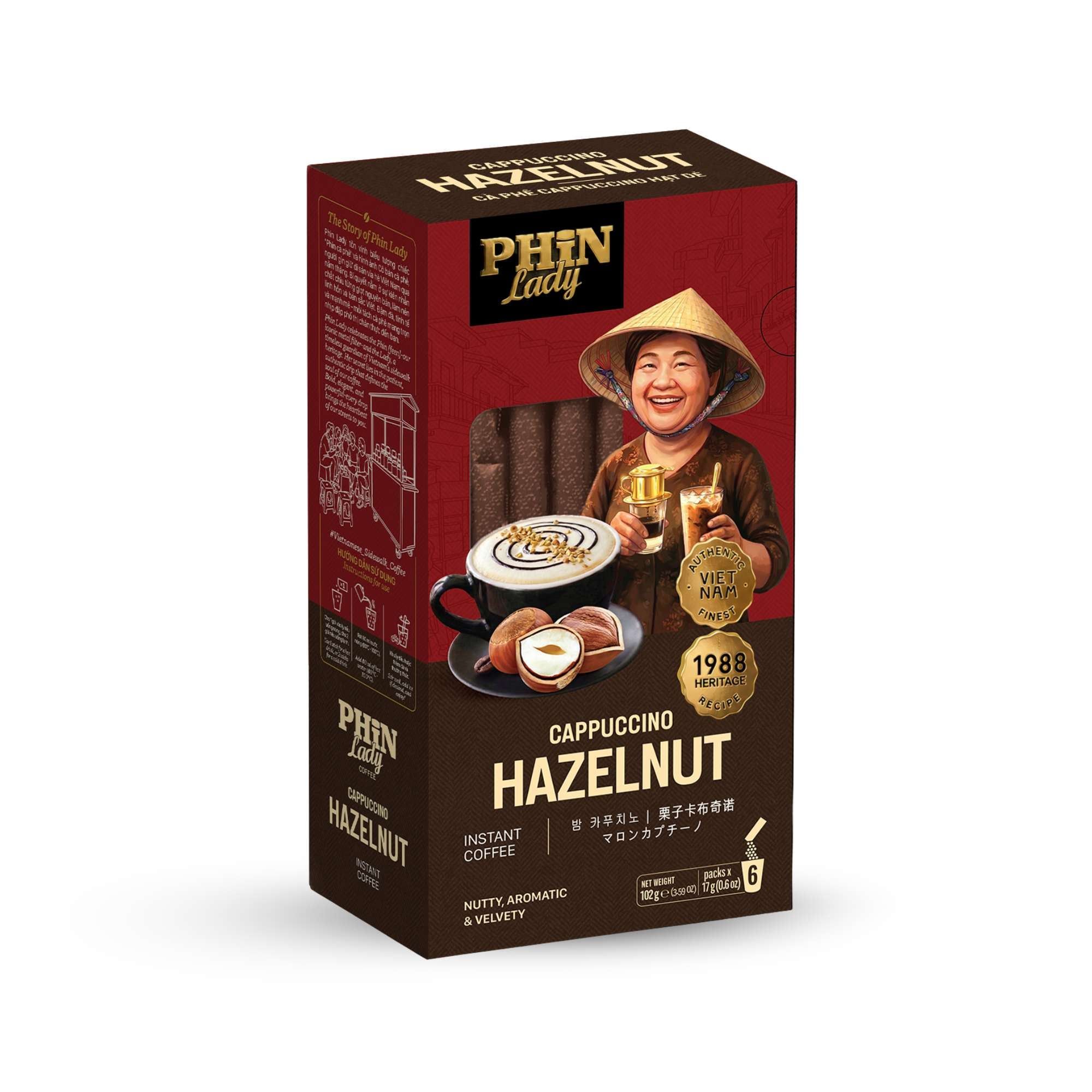  Cà Phê Hòa Tan Cappuccino Hạt Dẻ Phin Lady (17g x 6) (Hộp giấy) 