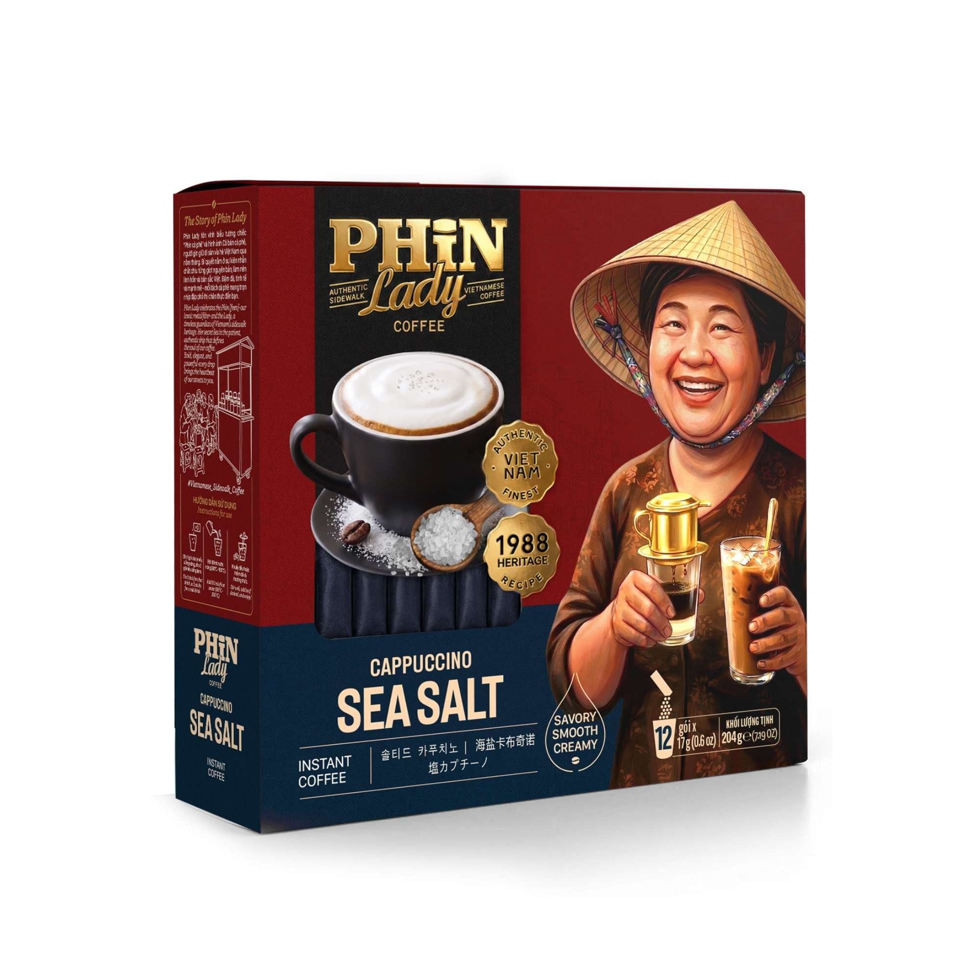  Cà Phê Hòa Tan Cappuccino Muối Phin Lady (17g x 12) (Hộp giấy) 