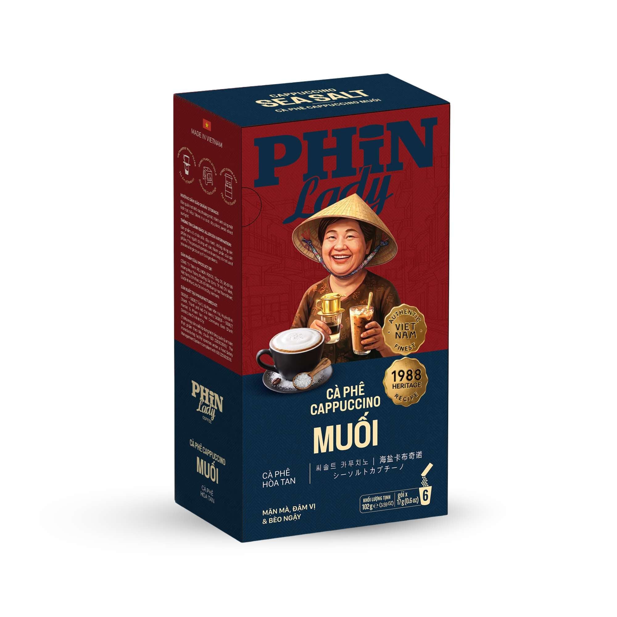  Cà Phê Hòa Tan Cappuccino Muối Phin Lady (17g x 6) (Hộp giấy) 