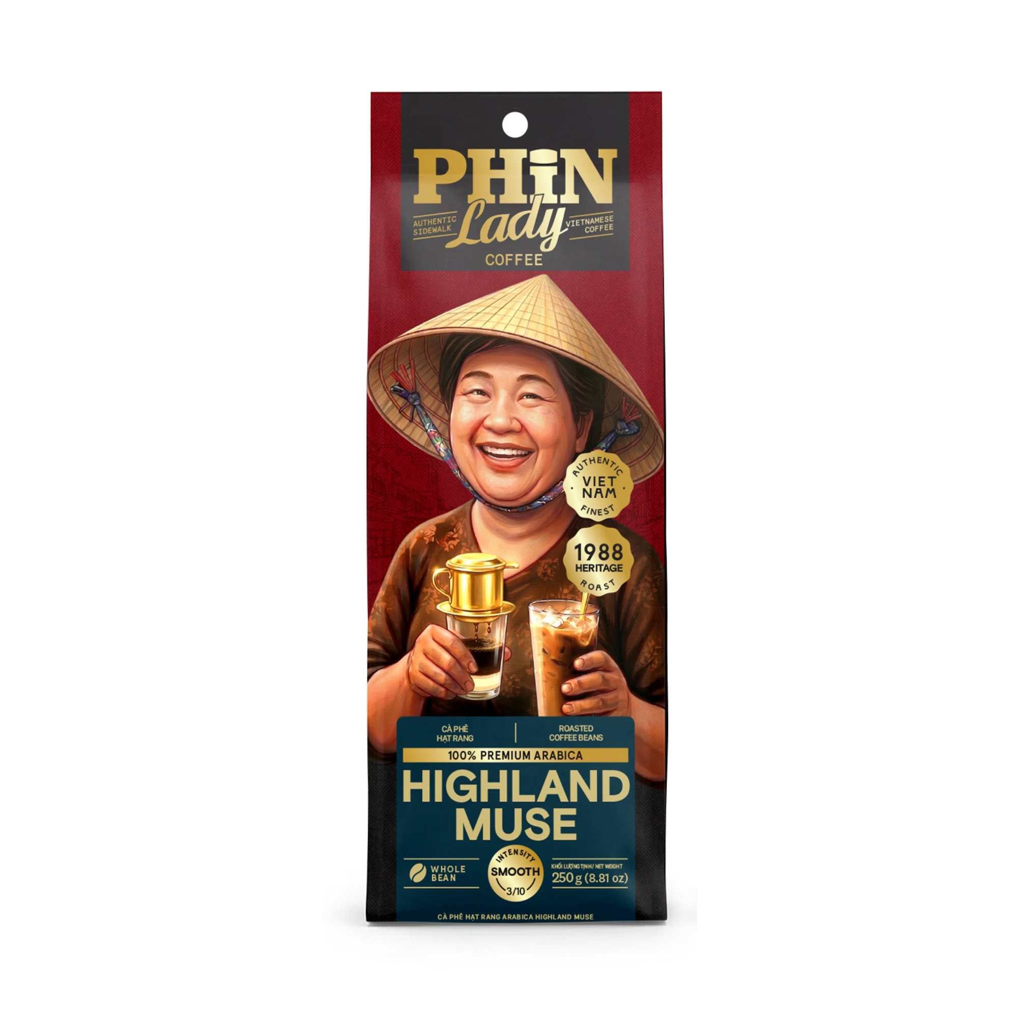  100% Arabica | Cà phê hạt Highland Muse Phin Lady 250 g (Túi) 
