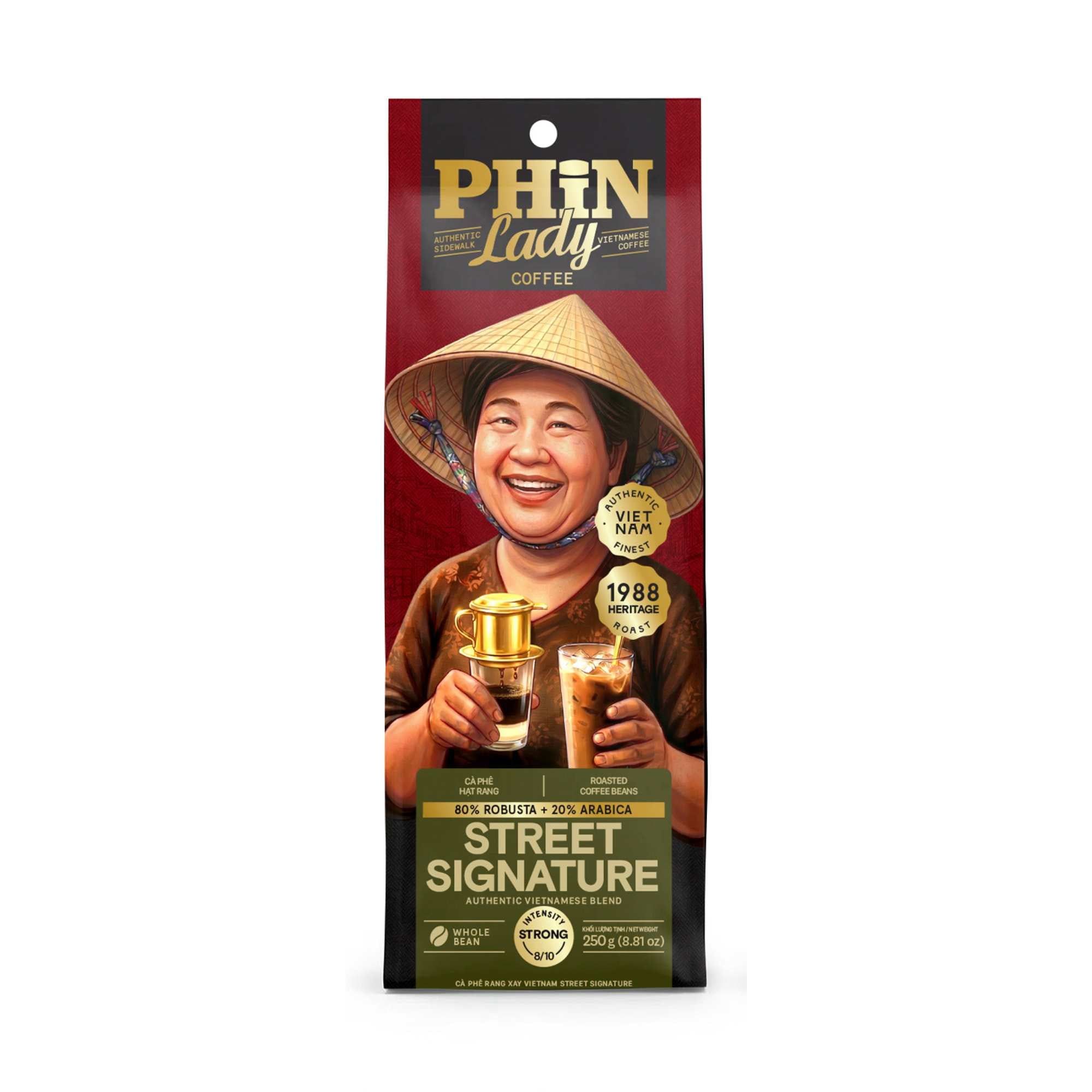  20% Arabica + 80 Robusta | Cà phê hạt Street Signature Phin Lady 250 g (Túi) 