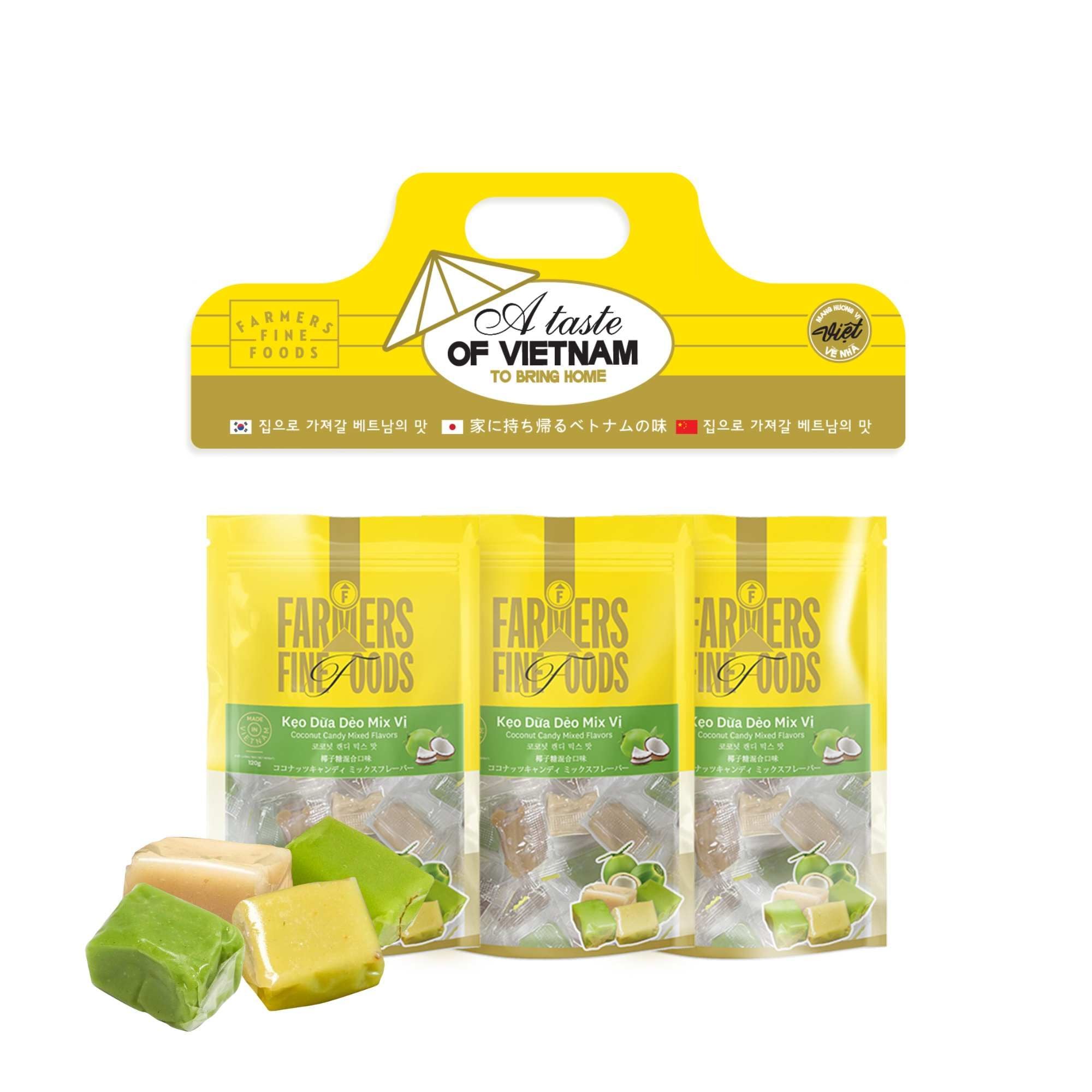  Combo 3 túi kẹo dừa dẻo mix vị Farmers Fine Foods (120 g x 3) 