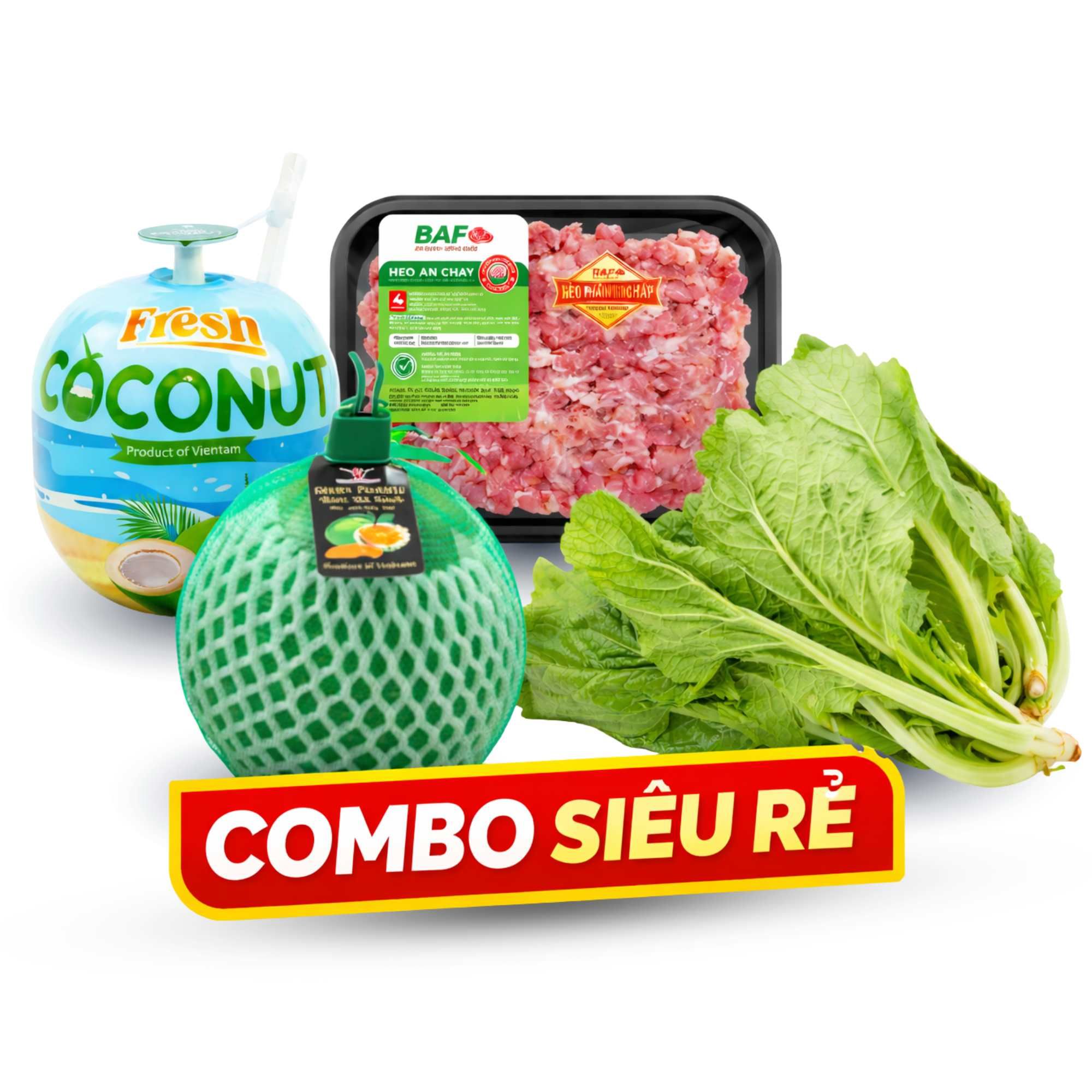  [COMBO] Siêu Rẻ – Dừa Xiêm, Heo Xay, Bưởi, Rau Tươi Giá Tốt 