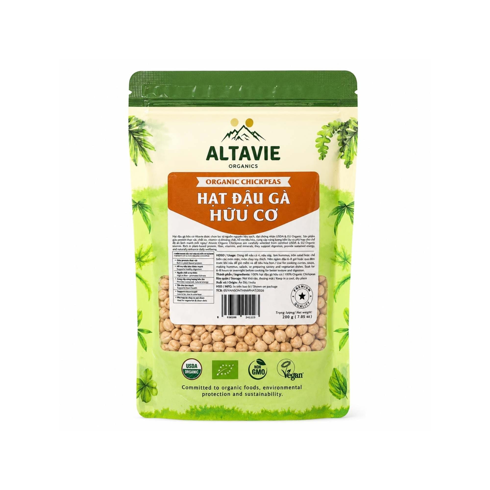  Đậu gà hữu cơ Altavie 200 g (Túi) 