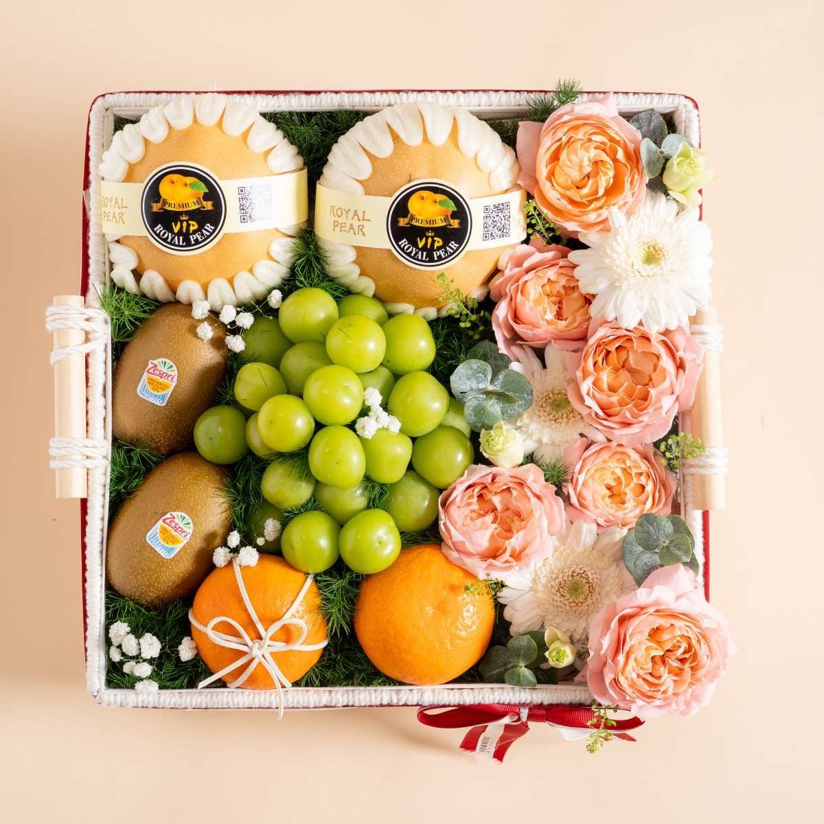  Giỏ Đan Trái Cây Hỗn Hợp Và Hoa Juliet Tone Hồng Tiêu Chuẩn 