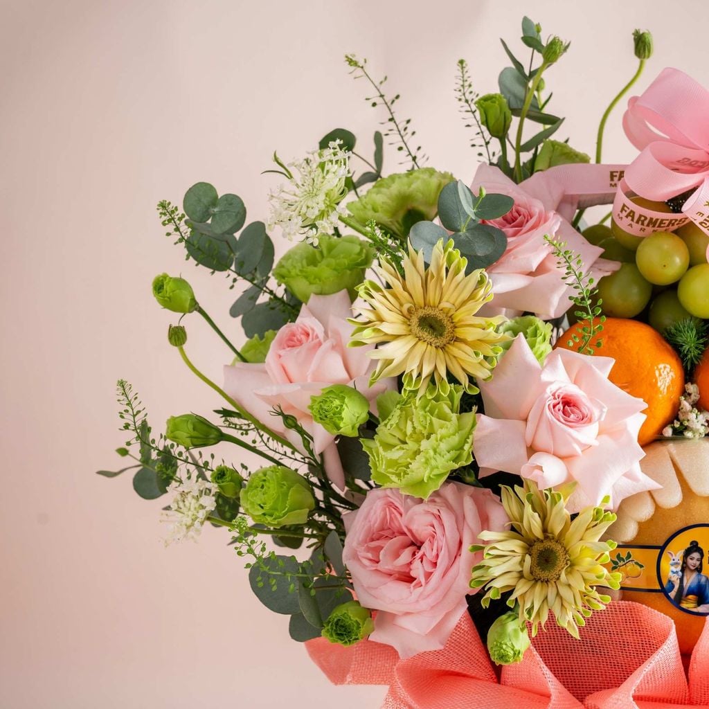  Giỏ Quà Trái Cây Và Hoa Ohara Hồng Thanh Lịch 