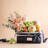  Giỏ Quà Trái Cây Và Hoa Tone Xanh Dương Thanh Lịch 